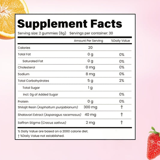 LOVOVEY Shilajit Gummies | 60 Count, with Saffron & Shatavari, Energy & Vitality Support, Strawberry Flavor