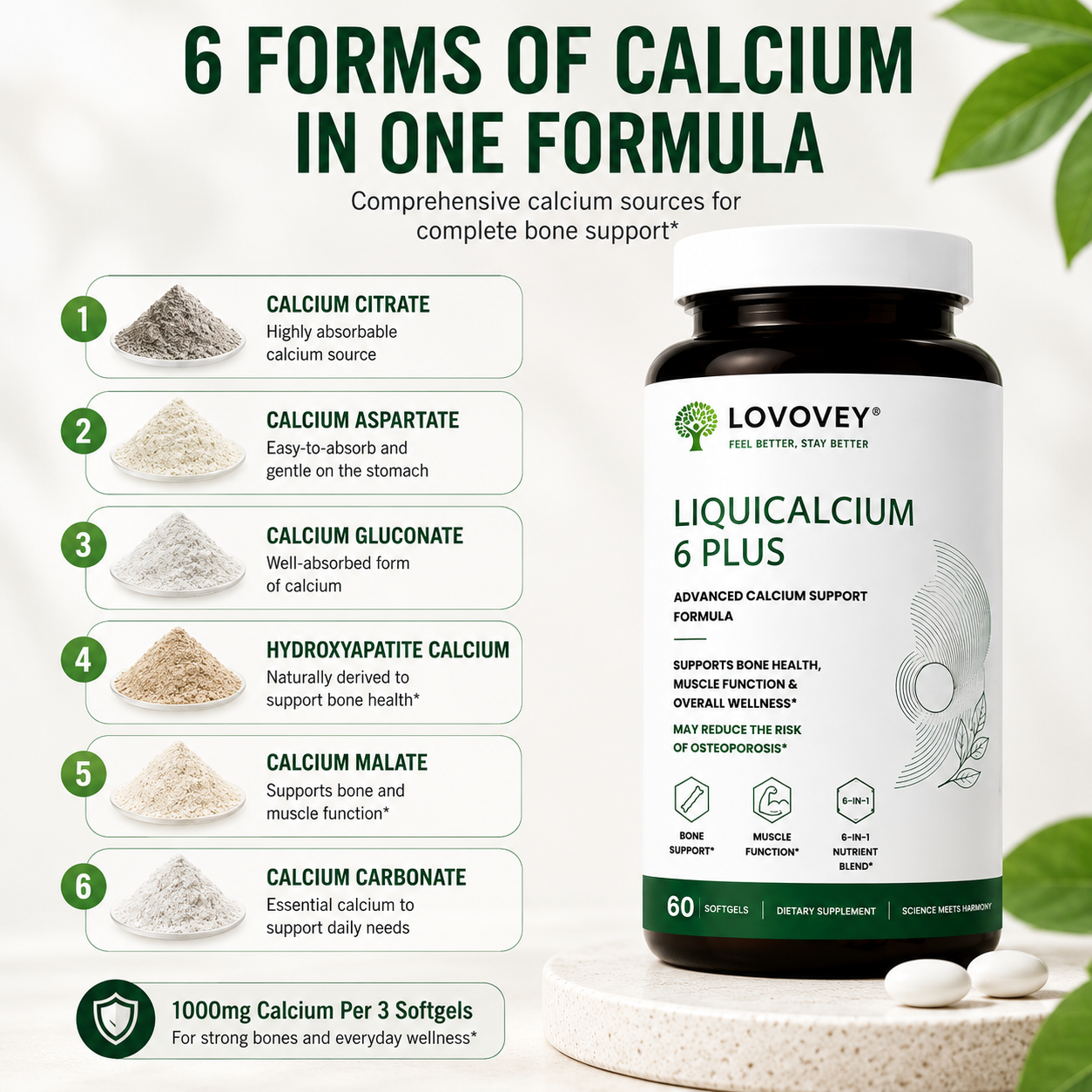 LOVOVEY LiquiCalcium 6 Plus with D3 & K2 | 60 Softgels