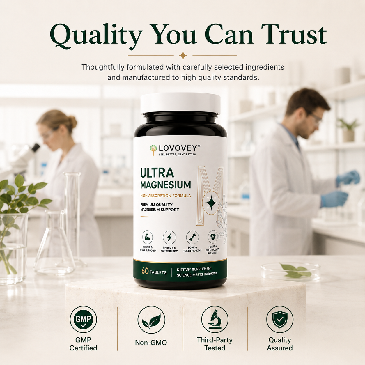 LOVOVEY Ultra Magnesium for Relaxation & Daily Wellness | 60 Tablets
