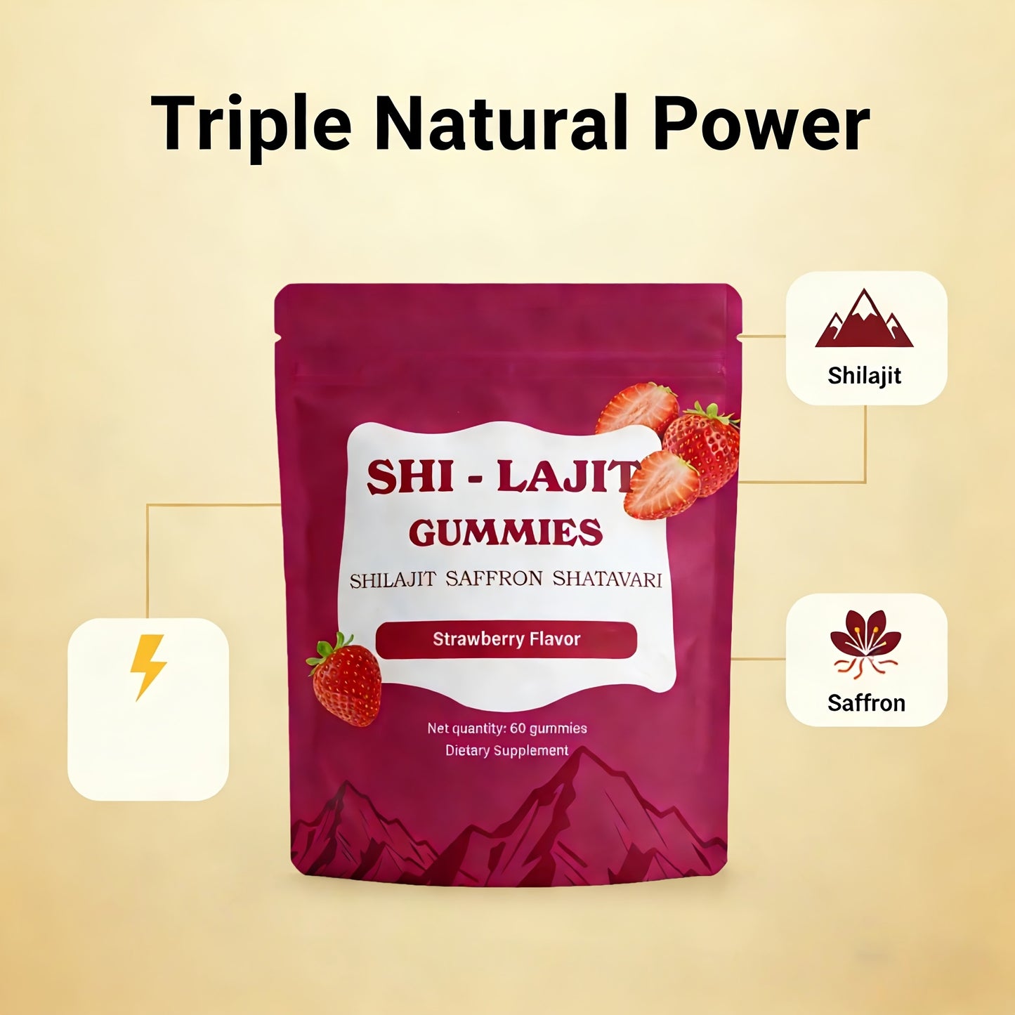 LOVOVEY Shilajit Gummies | 60 Count, with Saffron & Shatavari, Energy & Vitality Support, Strawberry Flavor