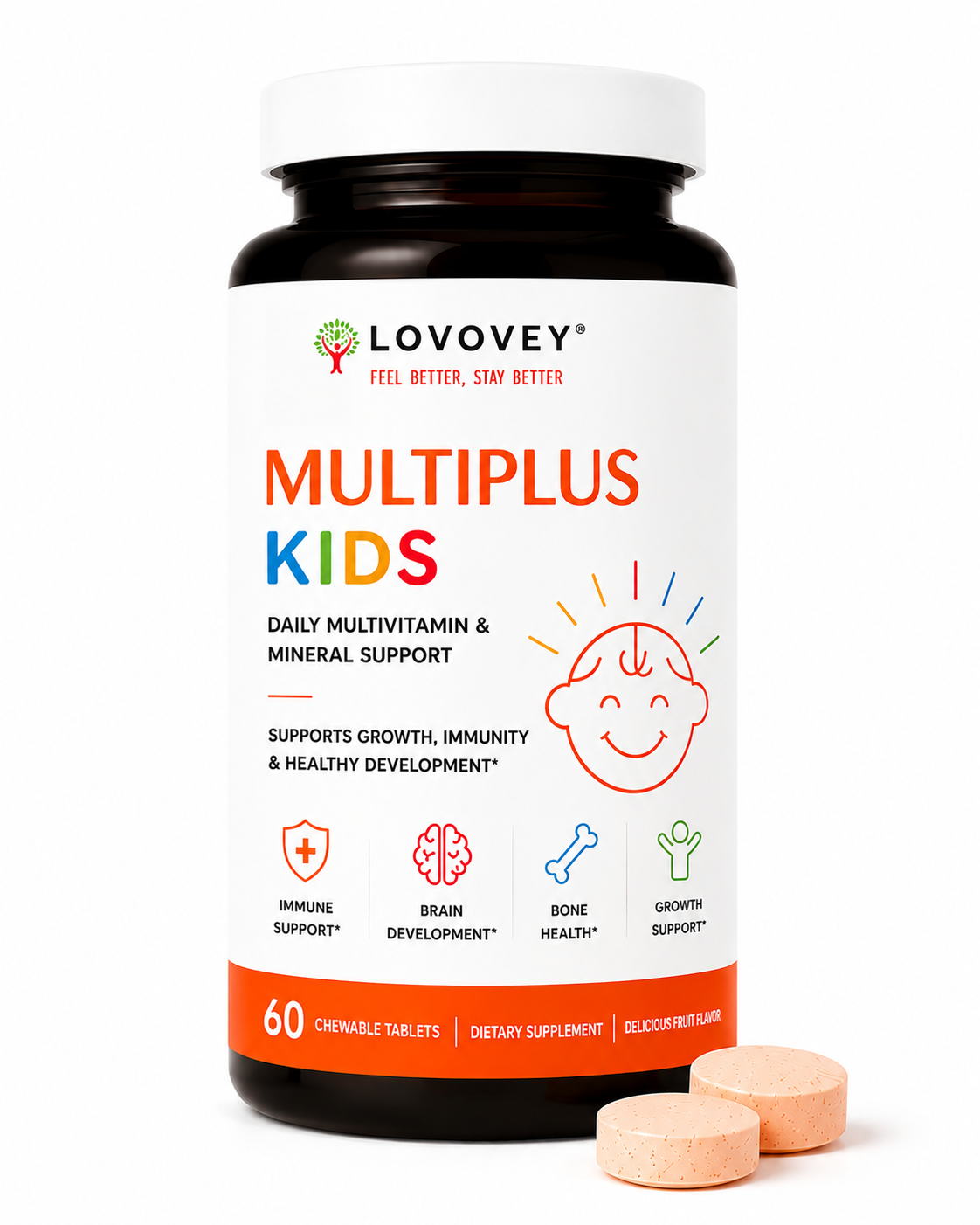 LOVOVEY Kids Daily Multivitamin & Mineral Support | 60 Tablets