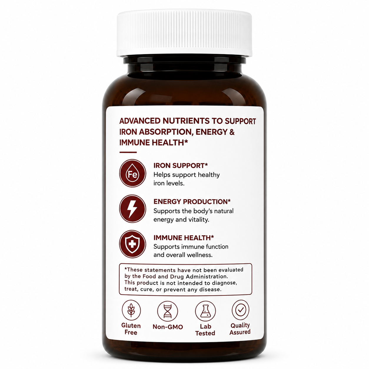 Iron Supplement - Blood Health & Energy Support - LOVOVEY 30 Capsules