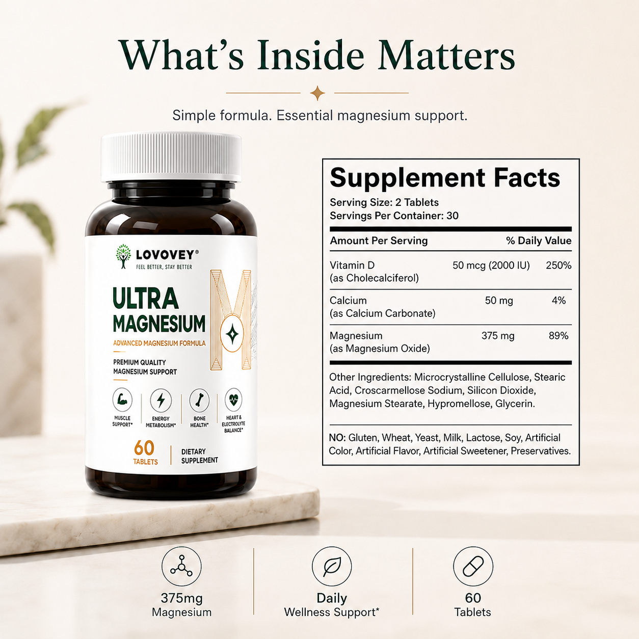 LOVOVEY Ultra Magnesium | Relaxation Sleep & Daily Wellness | 60 Tablets
