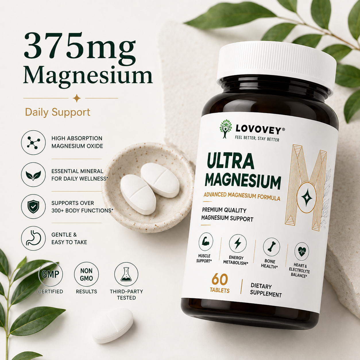 LOVOVEY Ultra Magnesium | Relaxation Sleep & Daily Wellness | 60 Tablets