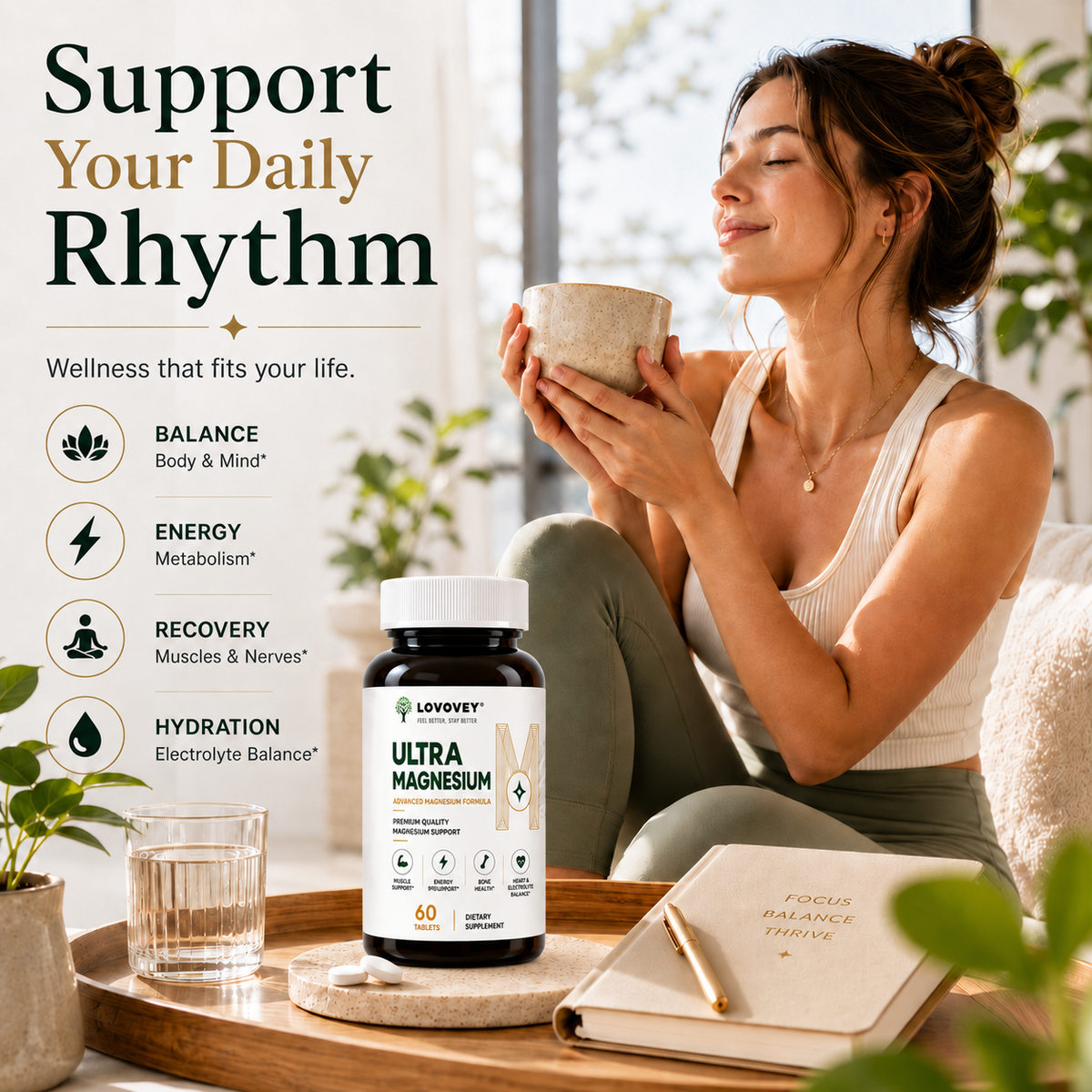 LOVOVEY Ultra Magnesium | Relaxation Sleep & Daily Wellness | 60 Tablets