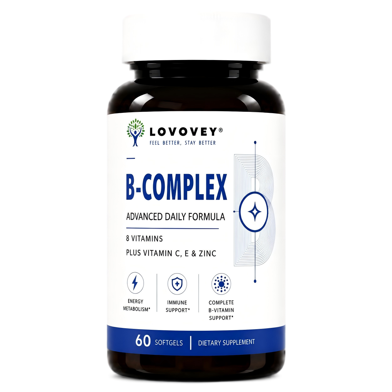 B-Complex with Vitamin C, E & Zinc - LOVOVEY 60 Softgels