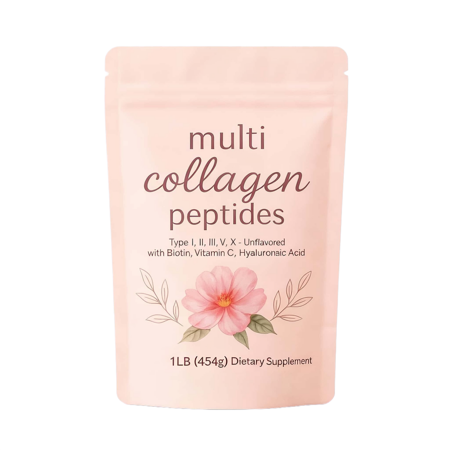LOVOVEY Multi Collagen Peptides Powder | Type I, II, III, V, X, with Biotin, Vitamin C & Hyaluronic Acid, 1LB (454g), Unflavored