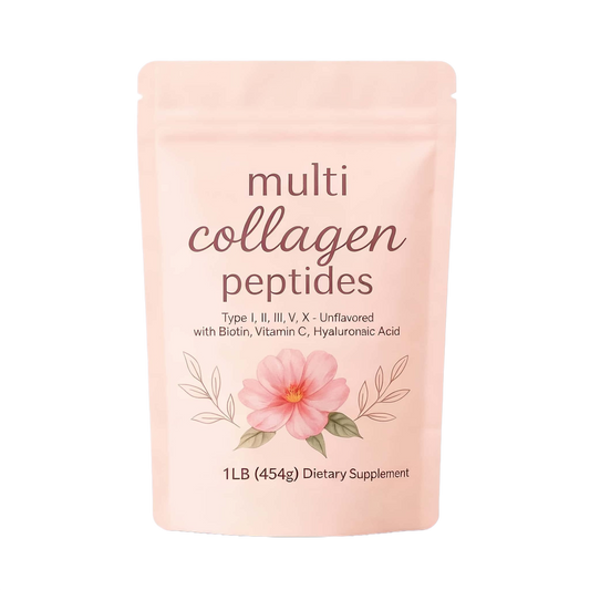 LOVOVEY Multi Collagen Peptides Powder | Type I, II, III, V, X, with Biotin, Vitamin C & Hyaluronic Acid, 1LB (454g), Unflavored