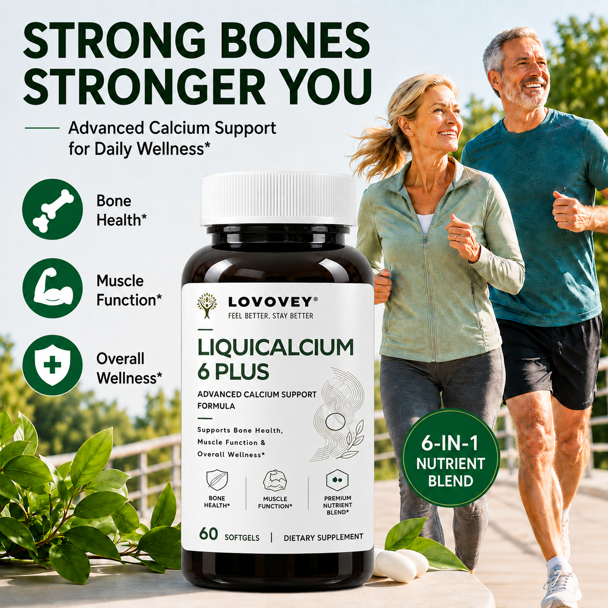 LOVOVEY LiquiCalcium D3 & K2 | Advanced Bone & Muscle Support | 60 Softgels
