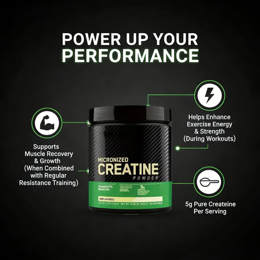 LOVOVEY Micronized Creatine Monohydrate Powder | 5g Per Serving, 300g, 60 Servings, Muscle Strength & Performance Support