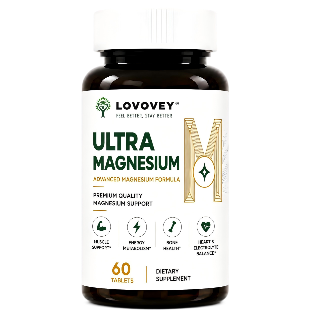 Ultra Magnesium Supplement - Relaxation & Daily Wellness - LOVOVEY 60 Tablets