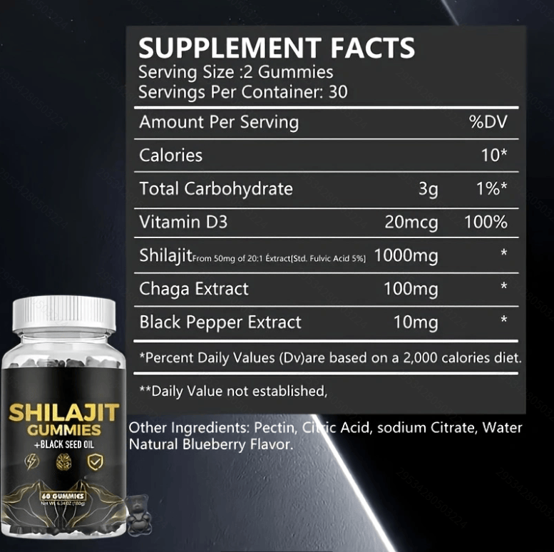 LOVOVEY Shilajit Gummies with Black Seed Oil | 60 Count, Energy, Focus & Daily Wellness Support