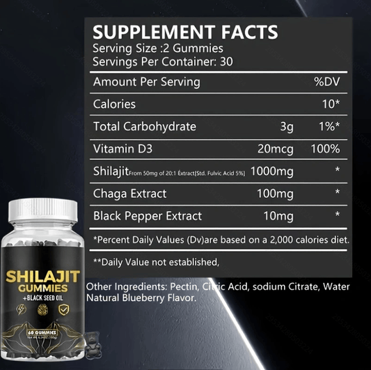 LOVOVEY Shilajit Gummies with Black Seed Oil | 60 Count, Energy, Focus & Daily Wellness Support