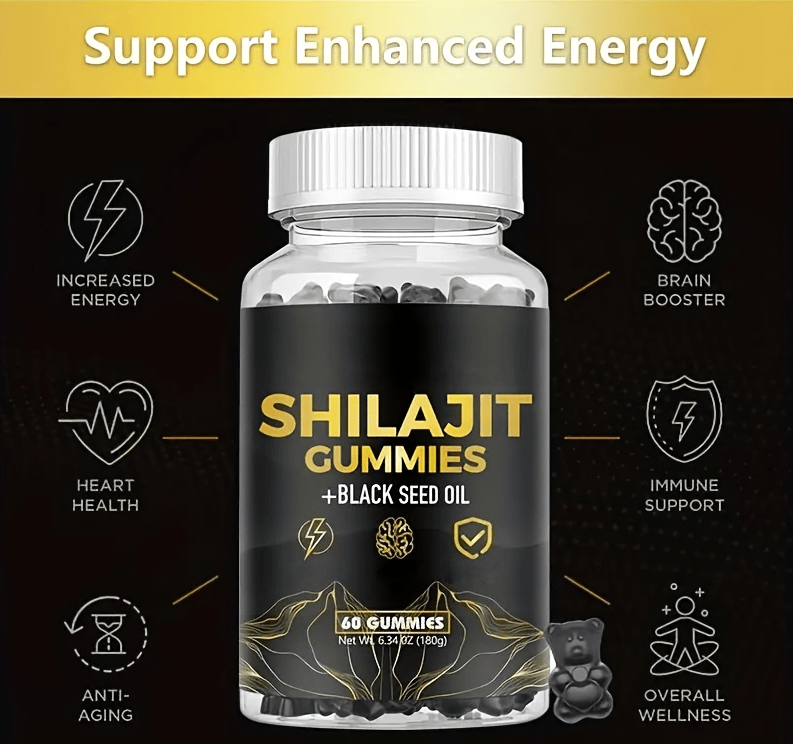LOVOVEY Shilajit Gummies with Black Seed Oil | 60 Count, Energy, Focus & Daily Wellness Support
