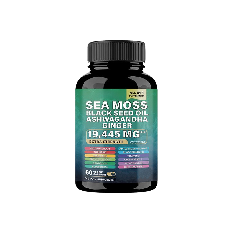 LOVOVEY Sea Moss Capsules | 19,445mg Blend with Black Seed Oil, Ashwagandha & Ginger, 60 Count, Daily Wellness Support