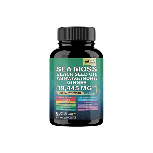 LOVOVEY Sea Moss Capsules | 19,445mg Blend with Black Seed Oil, Ashwagandha & Ginger, 60 Count, Daily Wellness Support