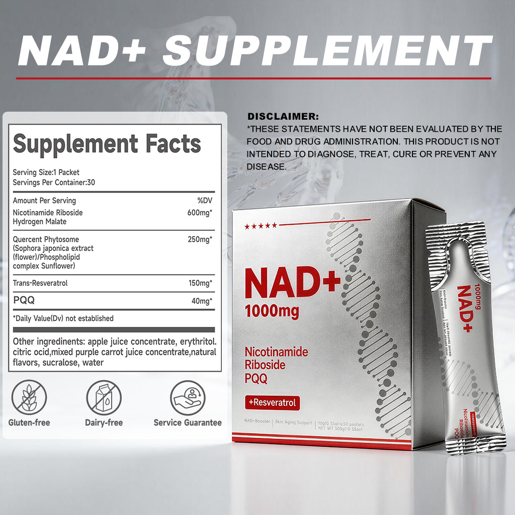 LOVOVEY NAD+ Anti-Aging Supplement | 1000mg, 30 Stick Packs, with Resveratrol & PQQ