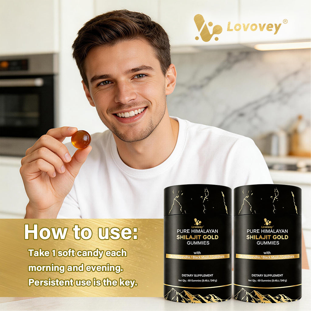 LOVOVEY Pure Himalayan Shilajit Gold Gummies | 60 Count, Premium Herbal Blend with Ashwagandha, Black Musli & Gokshura, Supports Energy, Vitality & Daily Wellness