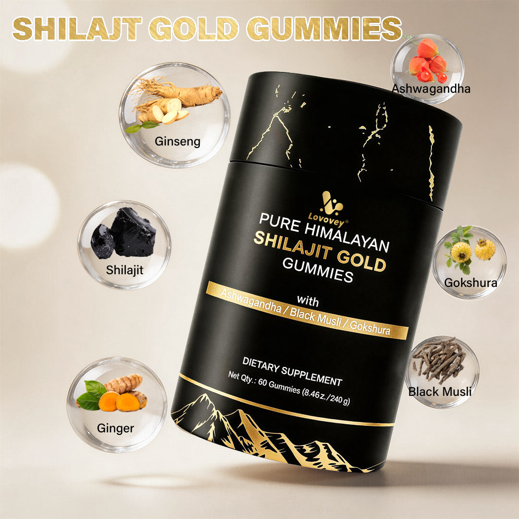 LOVOVEY Pure Himalayan Shilajit Gold Gummies | 60 Count, Premium Herbal Blend with Ashwagandha, Black Musli & Gokshura, Supports Energy, Vitality & Daily Wellness