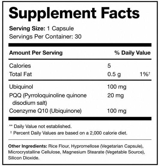 PQQ + CoQ10 Supplement - Cellular Energy & Mitochondrial Support - LOVOVEY 30 Capsules