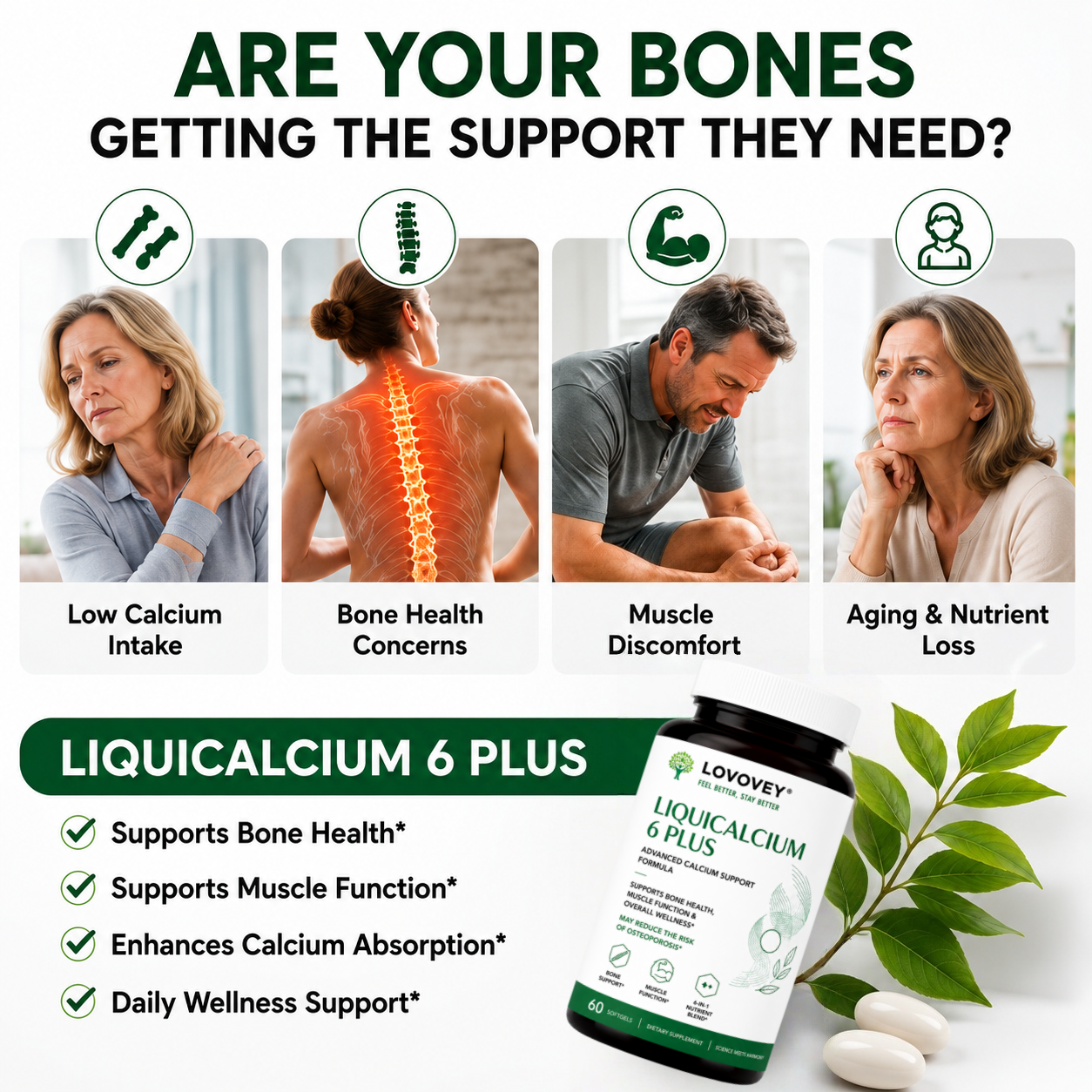 LOVOVEY LiquiCalcium 6 Plus | Advanced Bone Support | 60 Softgels