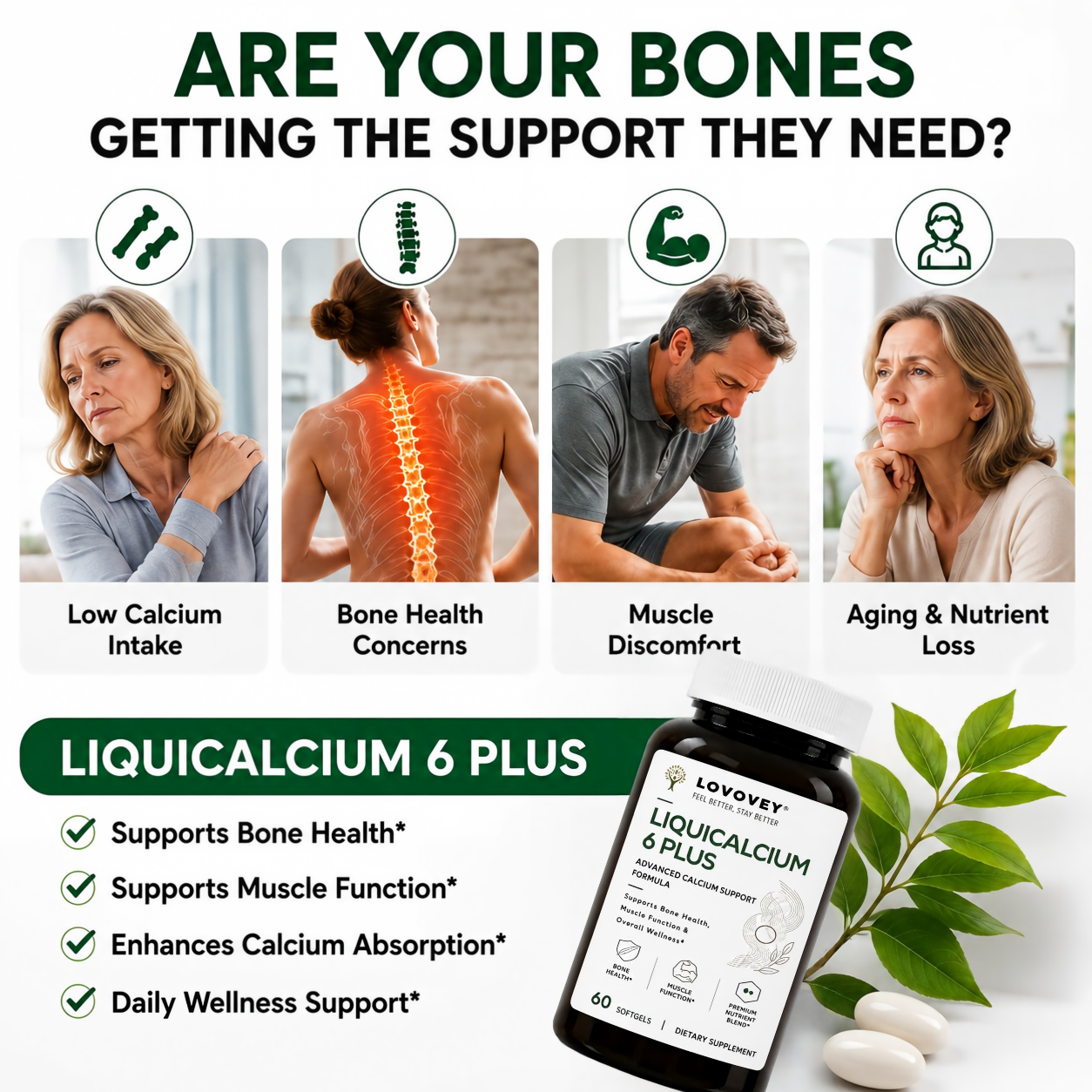 LOVOVEY LiquiCalcium 6 Plus | Advanced Bone Support | 60 Softgels