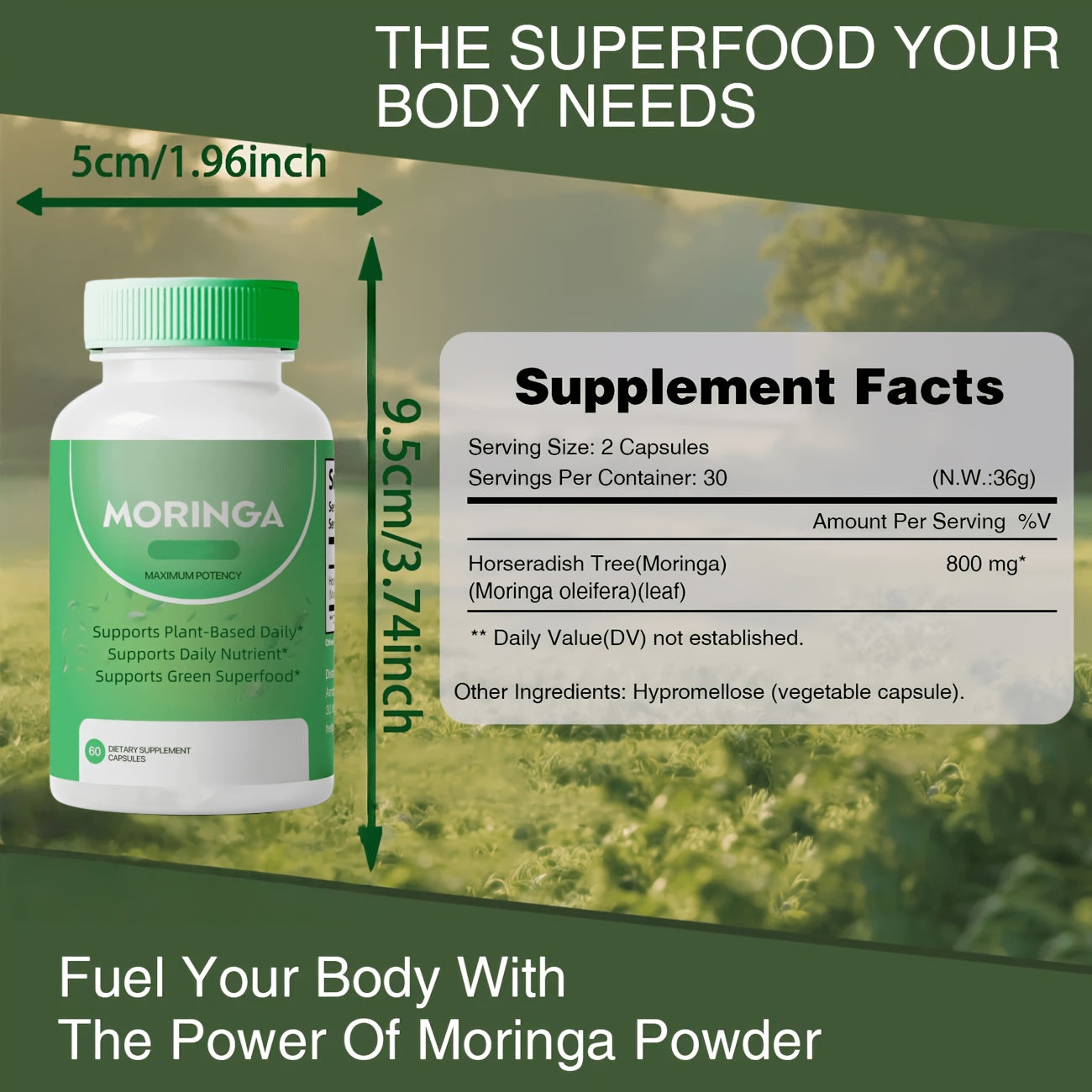 Lovovey Moringa 100% Pure – Natural Energy, Joint & Sleep Support, 60 Capsules