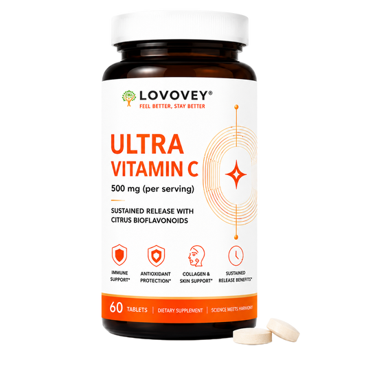 LOVOVEY Ultra Vitamin C 500mg | Sustained Release with Citrus Bioflavonoids | Immune & Antioxidant Support | 60 Tablets