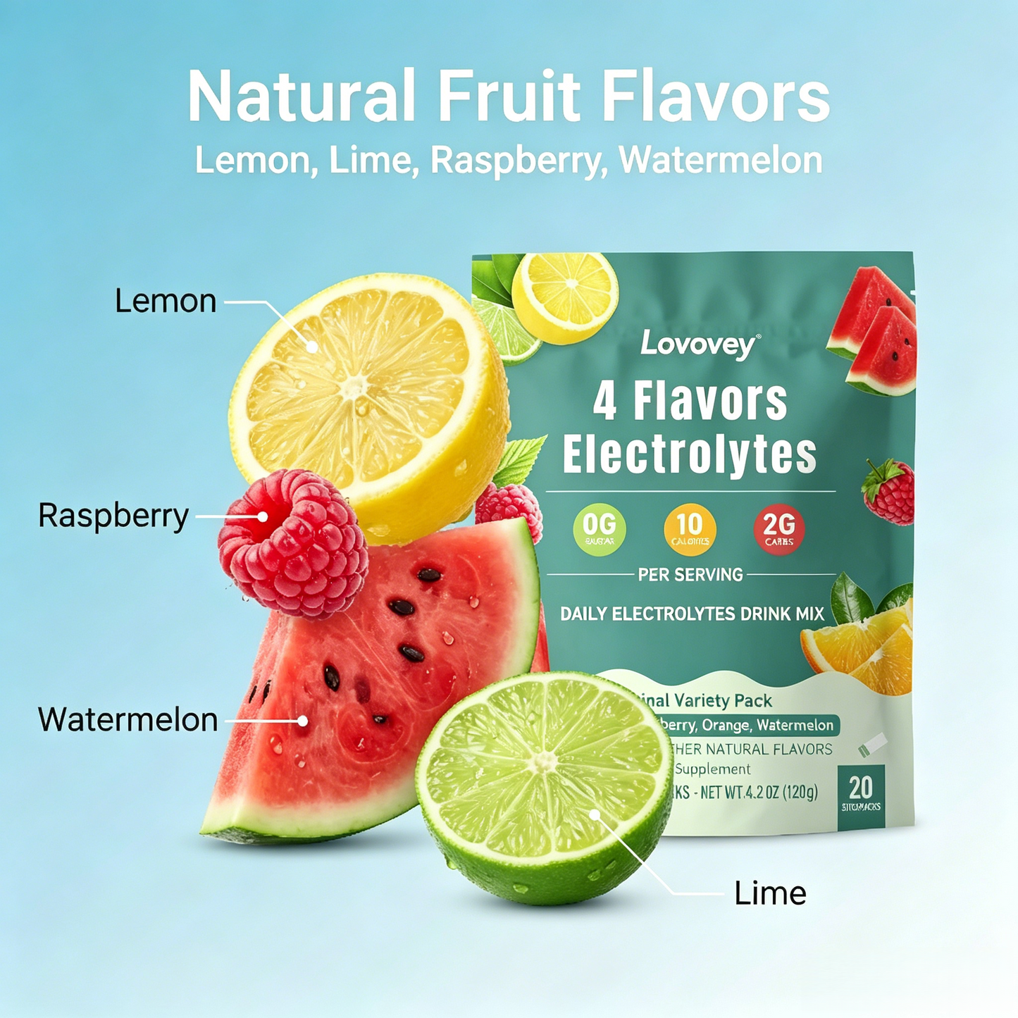 LOVOVEY Electrolyte Hydration Powder | 20 Stick Packs, 4 Flavors