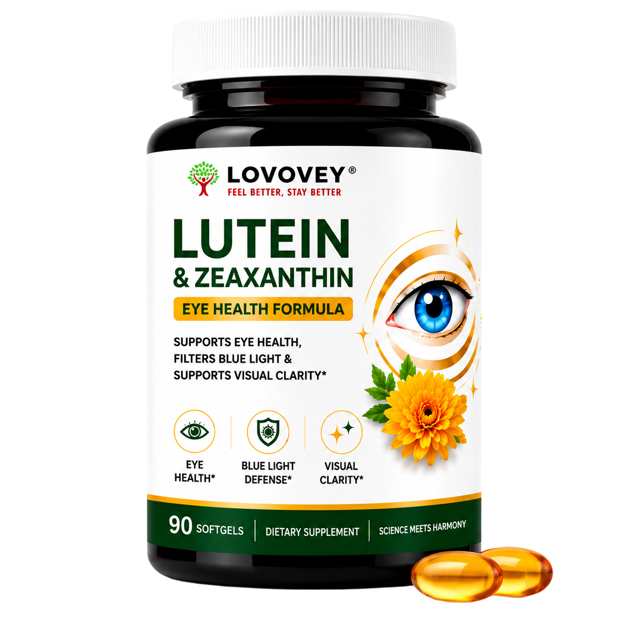 LOVOVEY Lutein & Zeaxanthin Eye Health Formula | 90 Softgels
