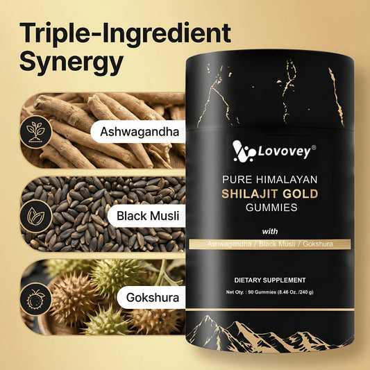 LOVOVEY Pure Himalayan Shilajit Gold Gummies | 60 Count, Premium Herbal Blend with Ashwagandha, Black Musli & Gokshura, Supports Energy, Vitality & Daily Wellness