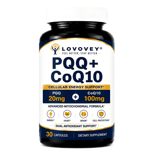 PQQ + CoQ10 Supplement - Cellular Energy & Mitochondrial Support - LOVOVEY 30 Capsules