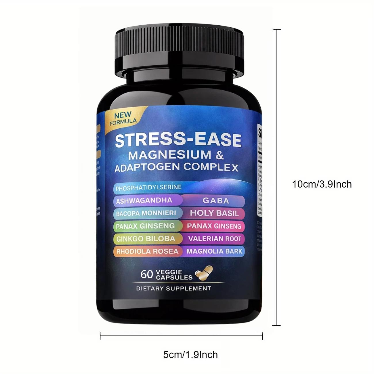 Stress-Ease Magnesium & Adaptogen Complex – Relaxation, Focus & Stress Support – 60 Veggie Capsules