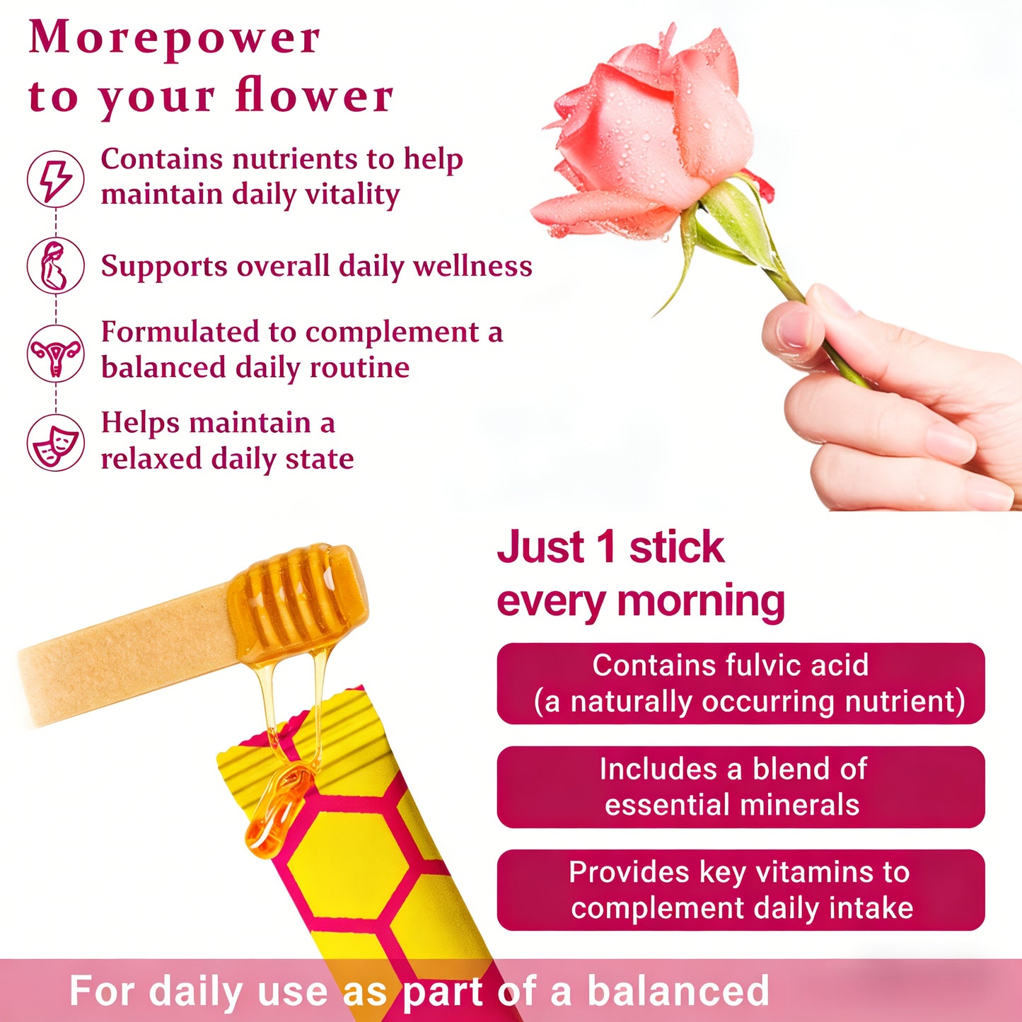 Honey Sticks – On-the-Go Energy Boost with Fulvic Acid & Organic Honey, Strawberry Flavor, 30 Sticks