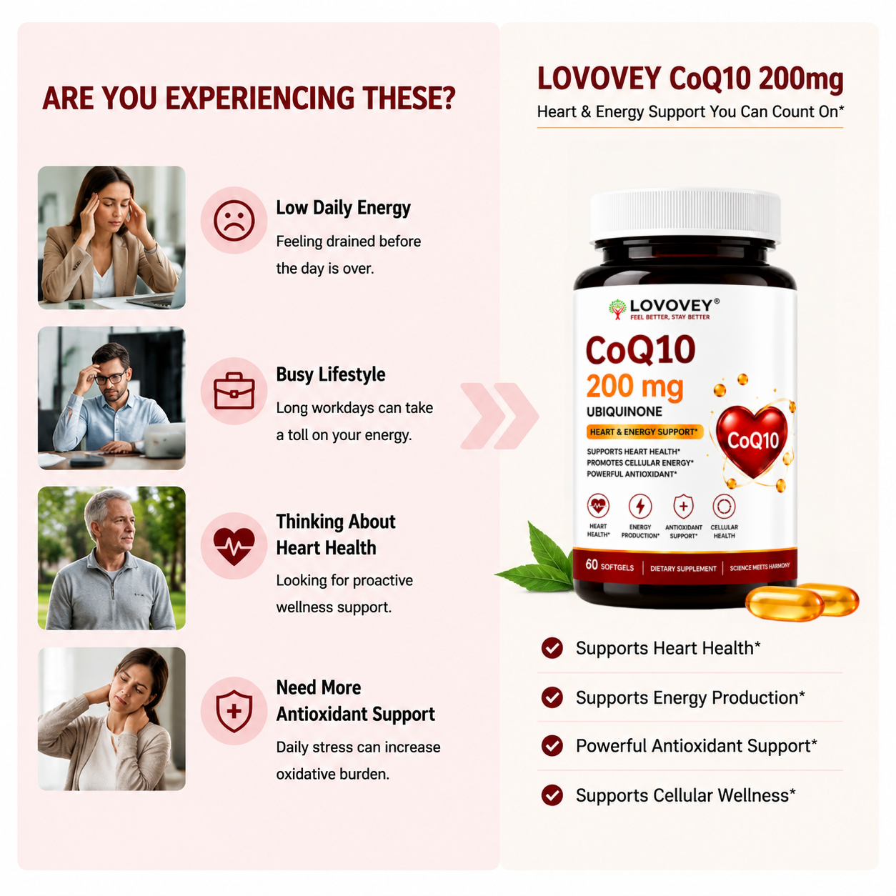 LOVOVEY CoQ10 200mg Ubiquinone | Heart & Energy Support | 60 Softgels