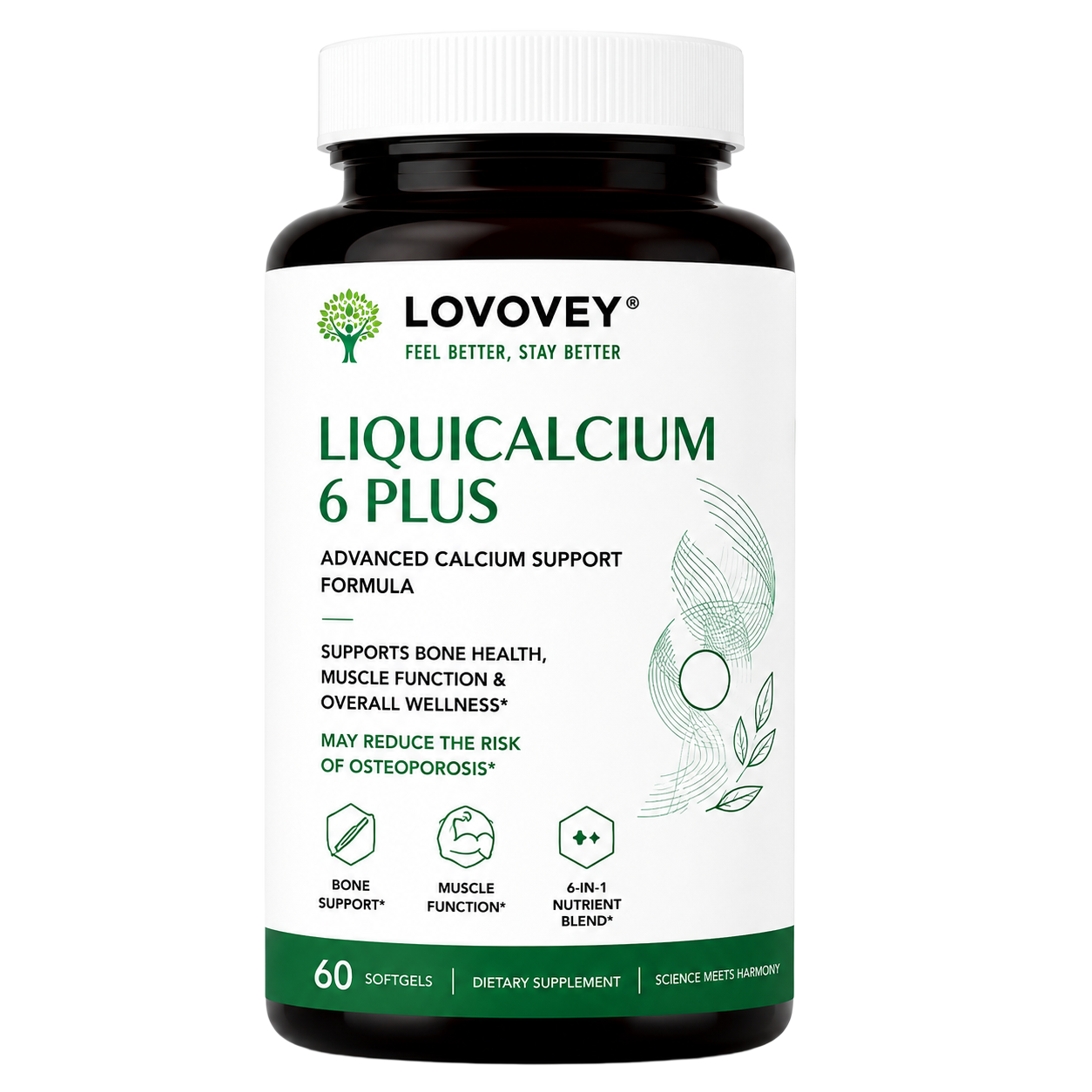 LOVOVEY LiquiCalcium 6 Plus | Advanced Bone Support | 60 Softgels