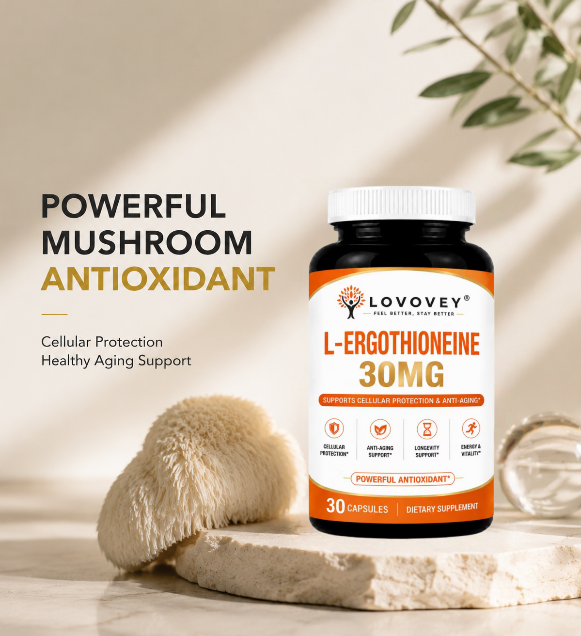 LOVOVEY Ergothioneine 30mg | Cellular Protection & Healthy Aging | 30 Capsules