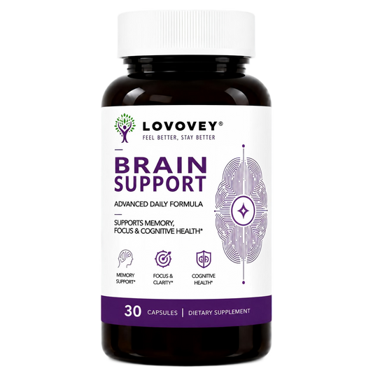 Brain Support Supplement - Memory, Focus & Cognitive Wellness - LOVOVEY 30 Capsules
