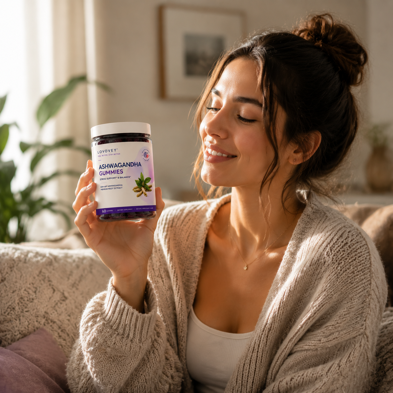 LOVOVEY Ashwagandha Gummies for Stress Relief & Mood Support | Calm, Relax & Balance | 60 Gummies