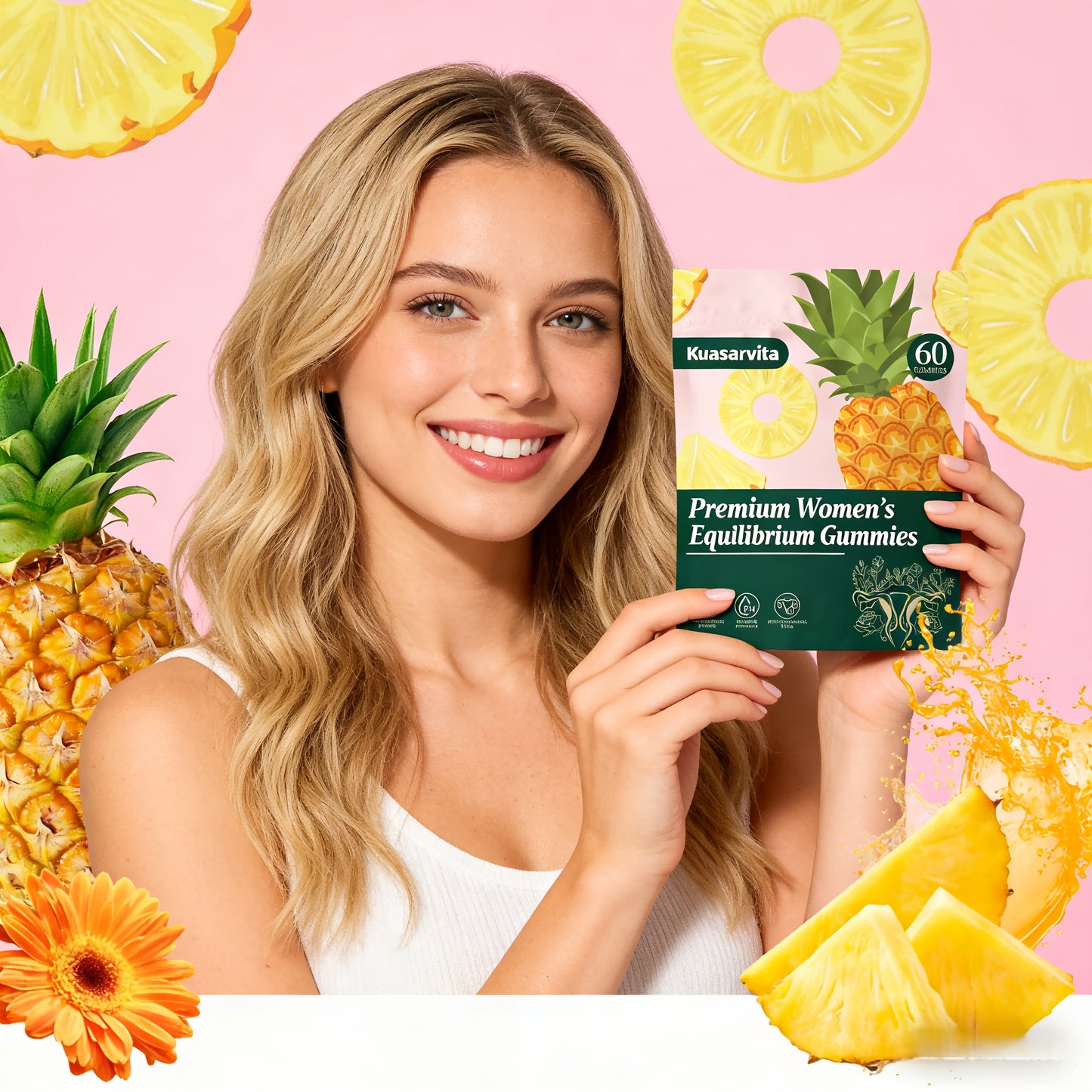 LOVOVEY Feminine Balance Gummies | 60 Count, Vaginal Wellness & pH Support, Pineapple Flavor