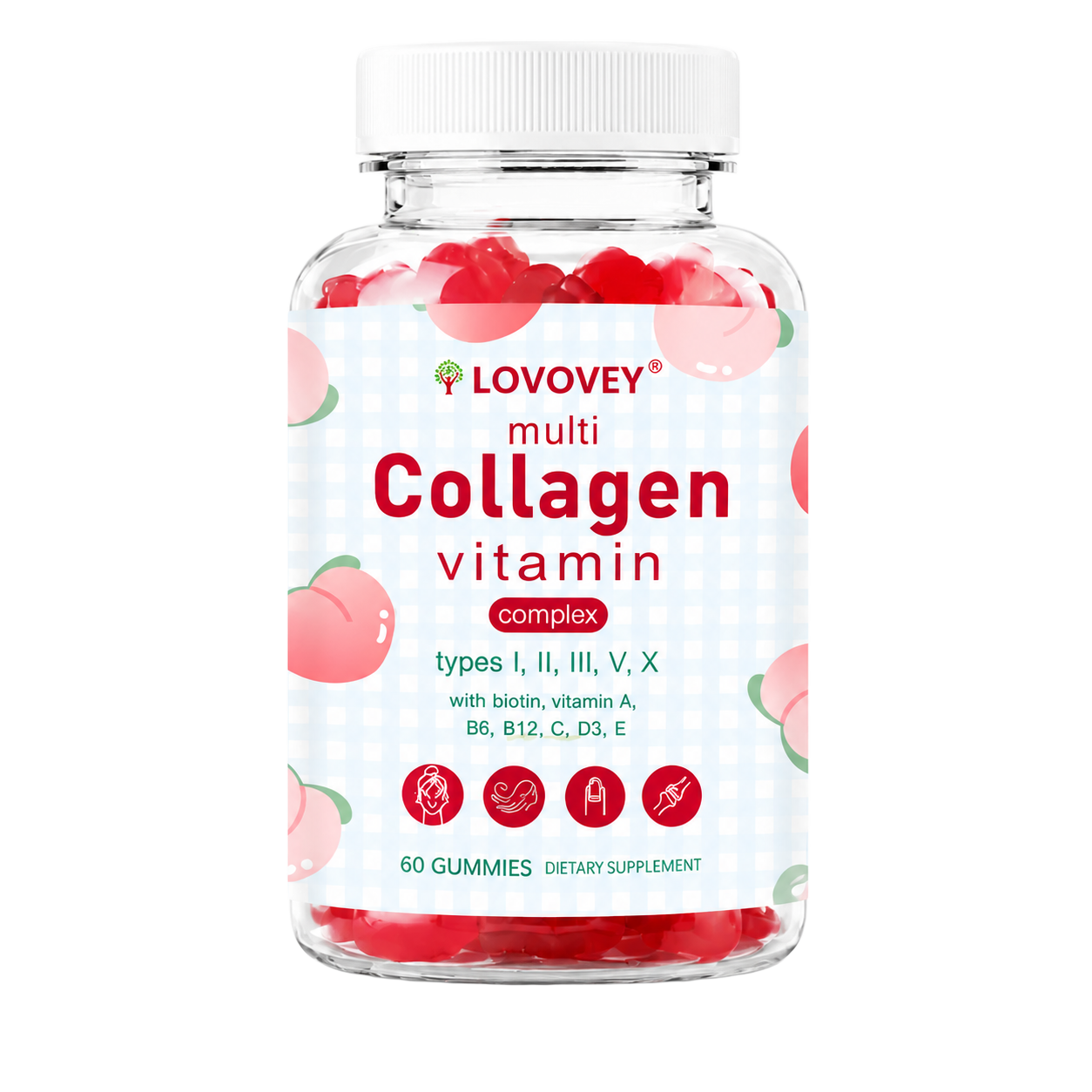 LOVOVEY Multi Collagen Gummies for Women | Hair Skin & Nails Support | 60 Gummies