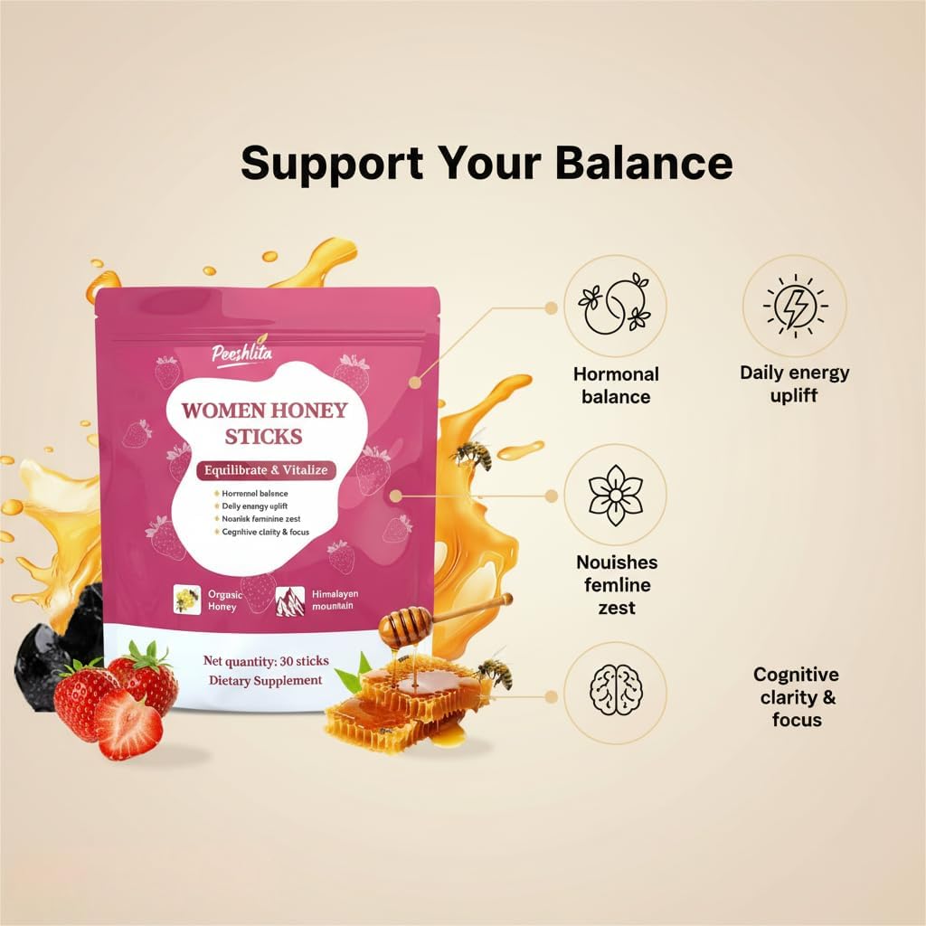 LOVOVEY Women’s Honey Sticks | 30 Pack, Daily Energy & Hormonal Balance Support, Strawberry Flavor