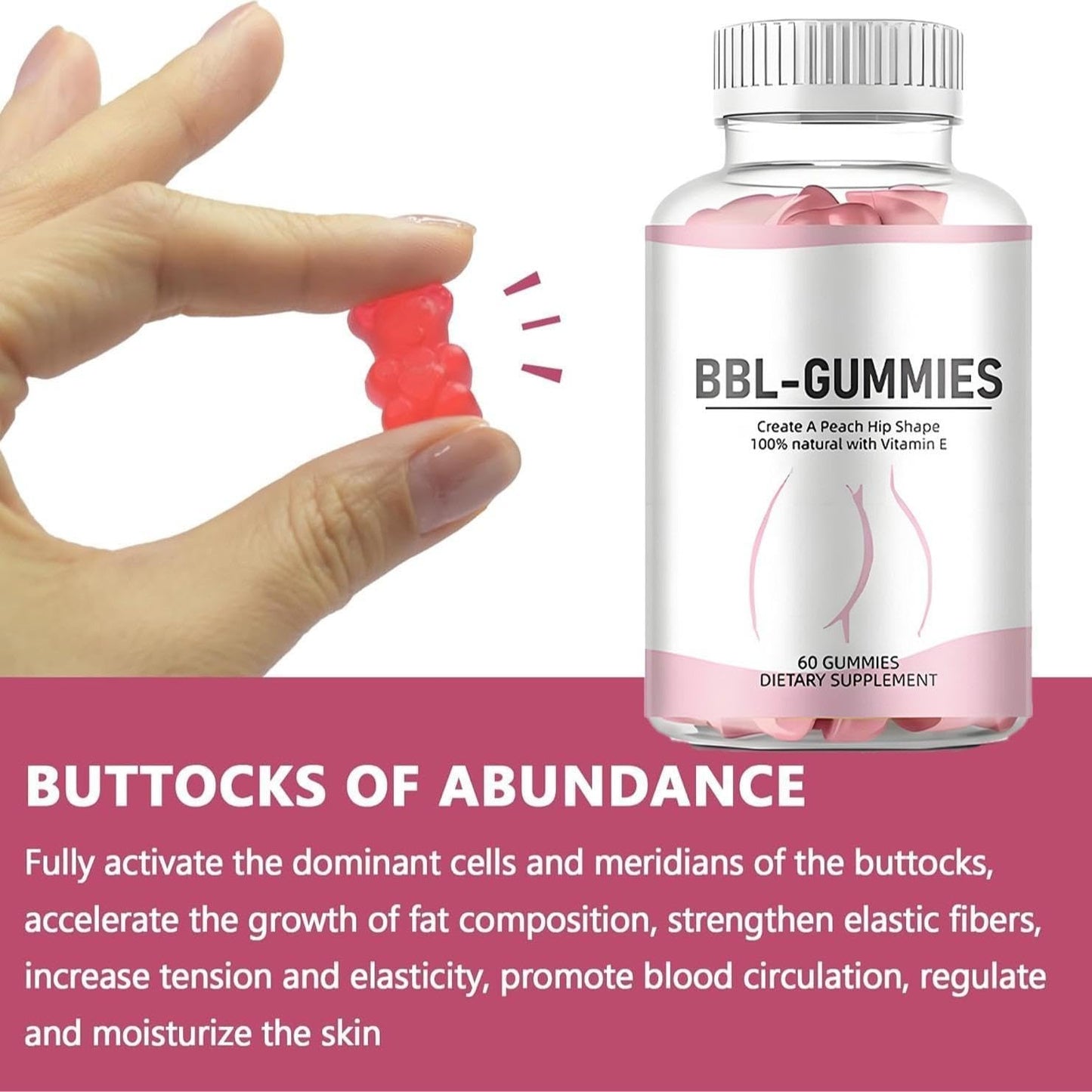 LOVOVEY BBL Gummies | 60 Count, Women’s Body Support Supplement with Vitamin E, Peach Flavor