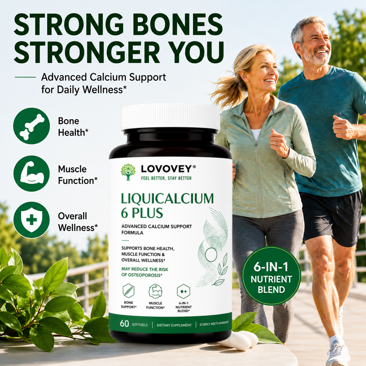 LOVOVEY LiquiCalcium 6 Plus | Advanced Bone Support | 60 Softgels