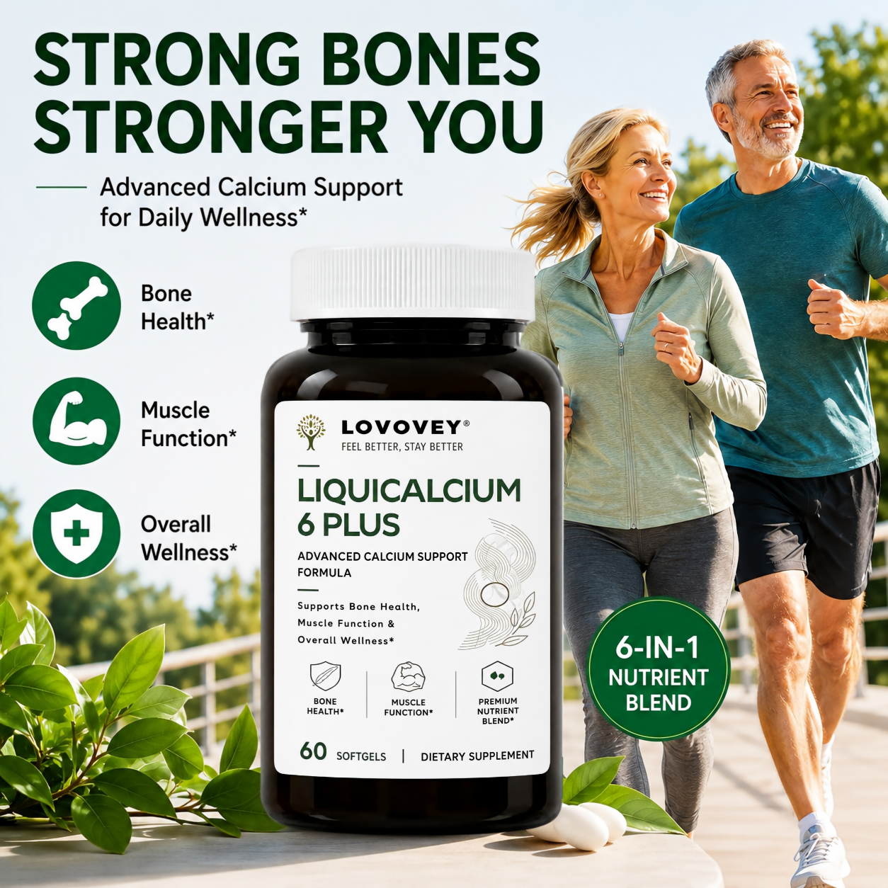 LOVOVEY LiquiCalcium 6 Plus | Advanced Bone Support | 60 Softgels