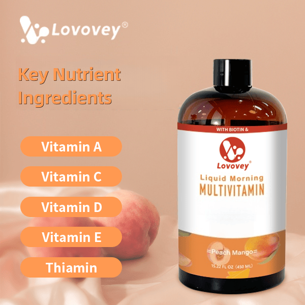 LOVOVEY Liquid Multivitamin for Hair Growth | With Biotin, 450ml, Peach Mango Flavor, Daily Beauty & Wellness Support