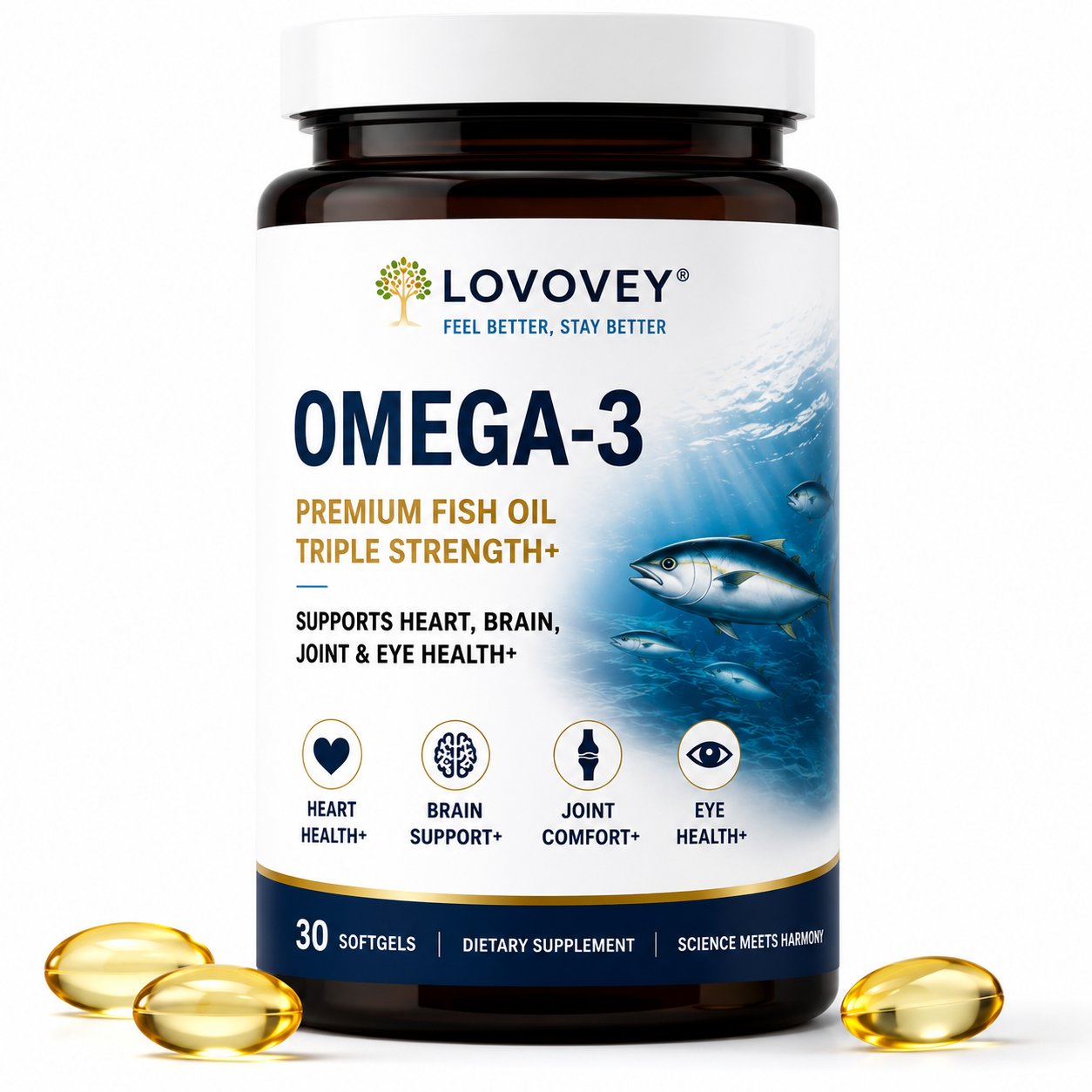 LOVOVEY Heart & Brain Omega-3 Fish Oil | 30 Softgels