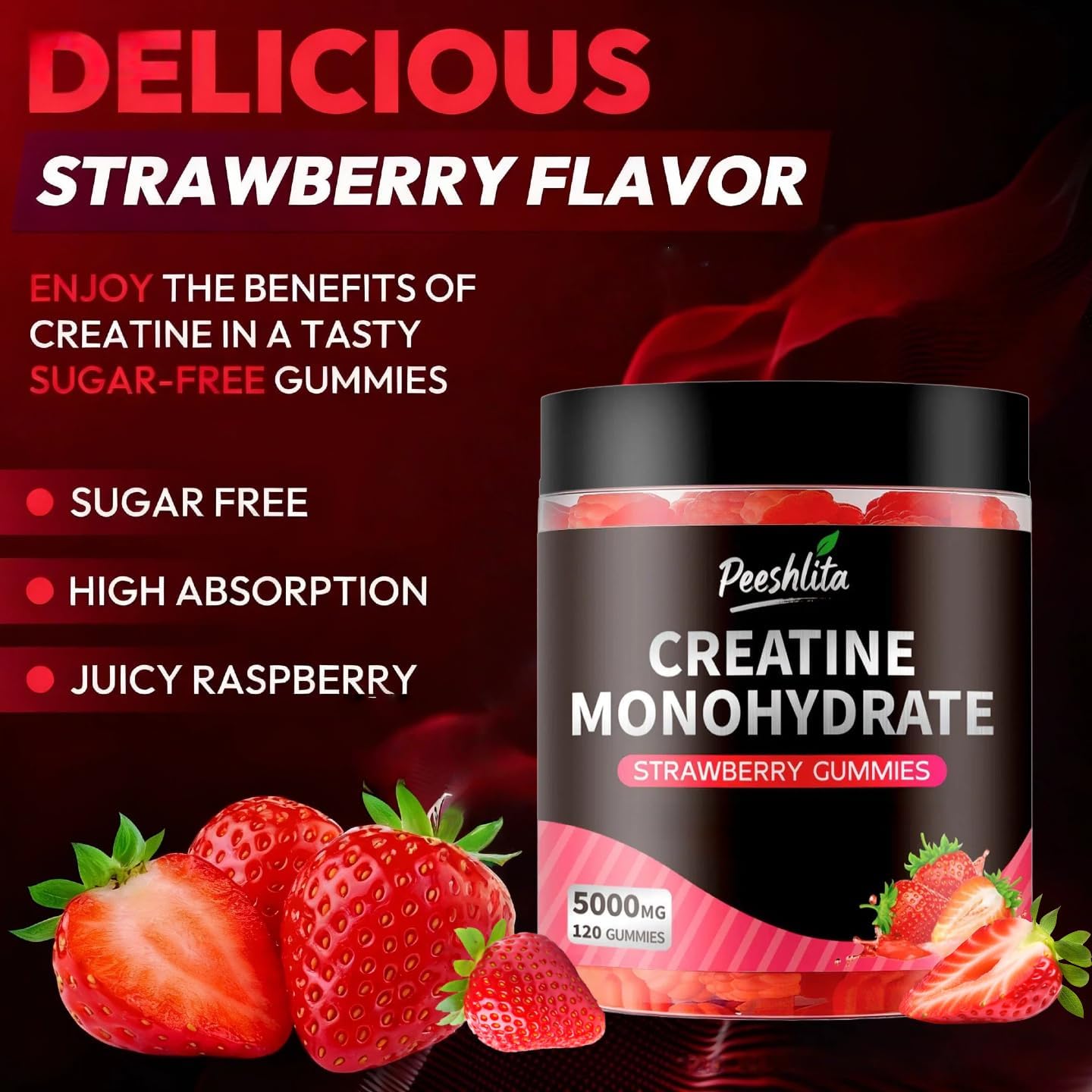LOVOVEY Creatine Monohydrate Gummies | 5000mg, 120 Count, Muscle Strength, Energy & Recovery Support, Strawberry Flavor