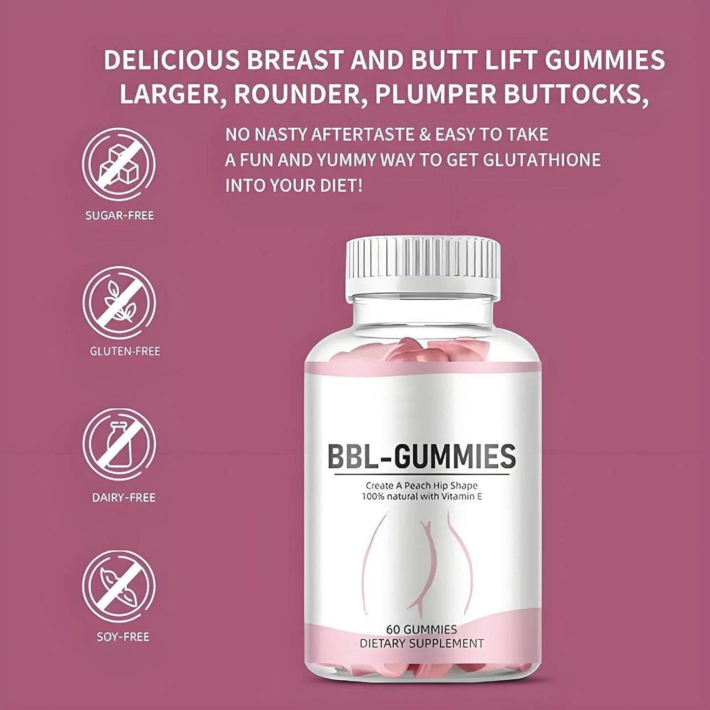 LOVOVEY BBL Gummies | 60 Count, Women’s Body Support Supplement with Vitamin E, Peach Flavor