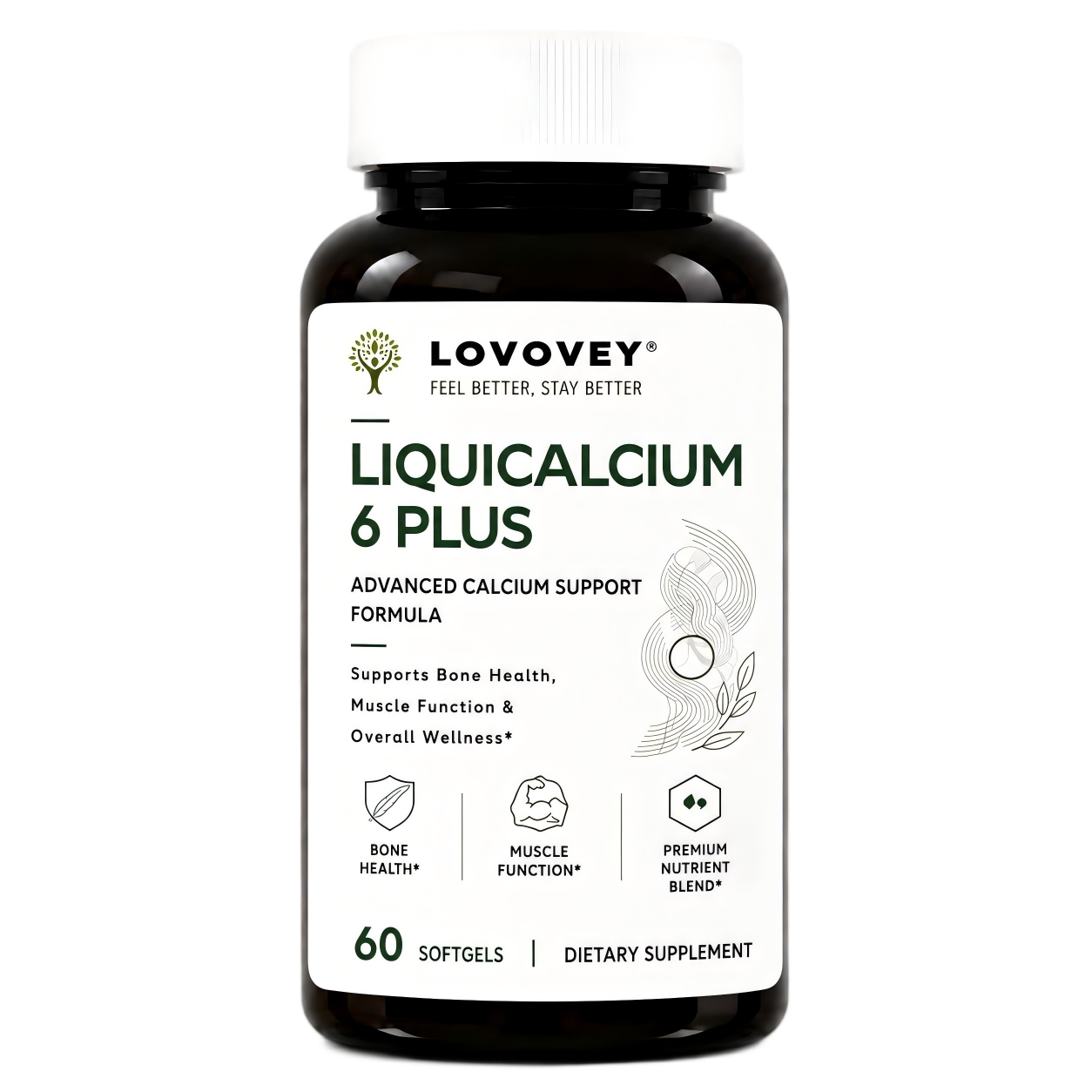 LOVOVEY LiquiCalcium 6 Plus | Advanced Bone Support | 60 Softgels